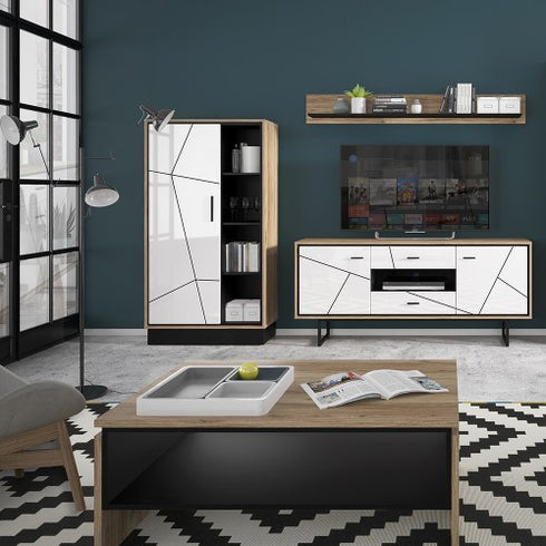 Brolo 2 door 2 drawer TV unit With the walnut and dark panel finish